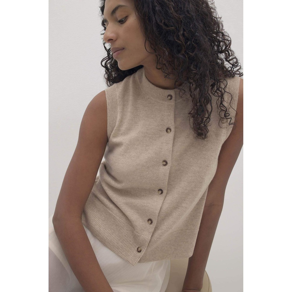 NAKED CASHMERE Sierra Vest Women Medium Dune Brown Button Front Sleeveless Soft